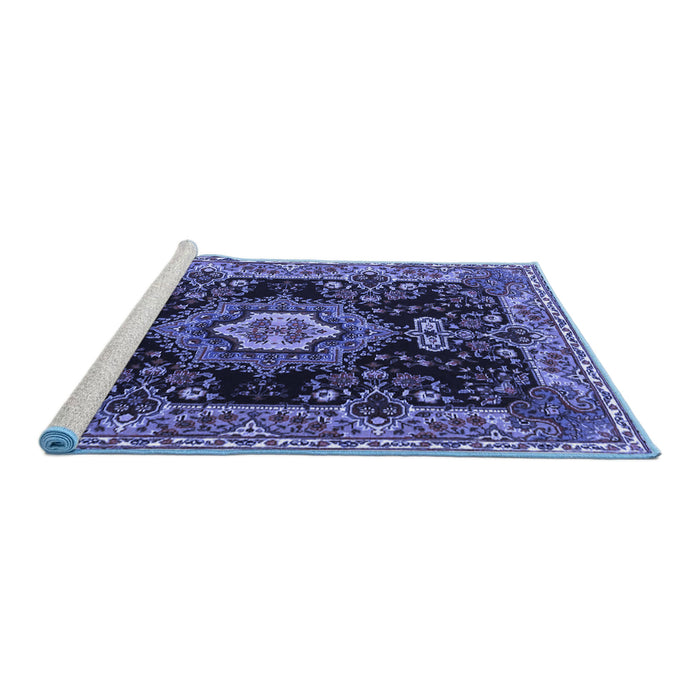 Sideview of Machine Washable Medallion Blue Traditional Rug, wshtr4745blu