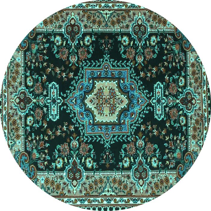 Round Machine Washable Medallion Turquoise Traditional Area Rugs, wshtr4745turq