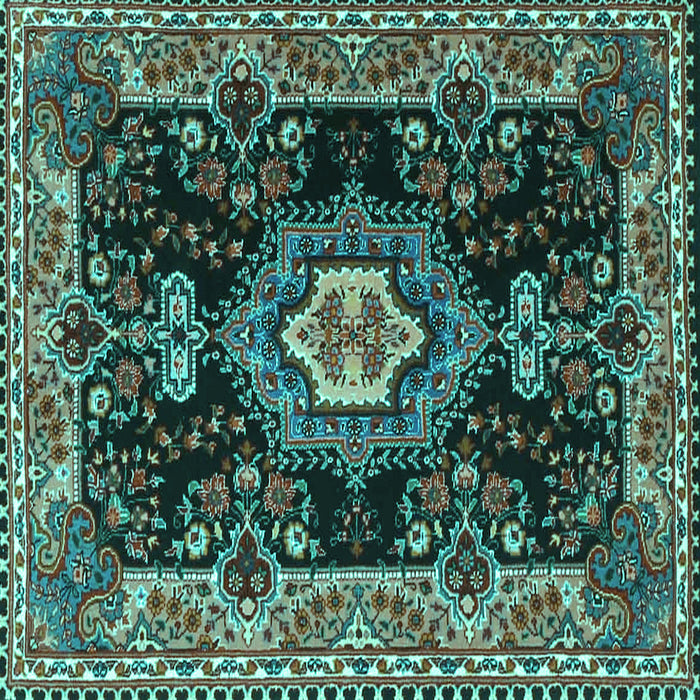 Square Machine Washable Medallion Turquoise Traditional Area Rugs, wshtr4745turq