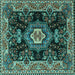 Square Machine Washable Medallion Turquoise Traditional Area Rugs, wshtr4745turq