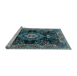 Sideview of Machine Washable Medallion Light Blue Traditional Rug, wshtr4745lblu