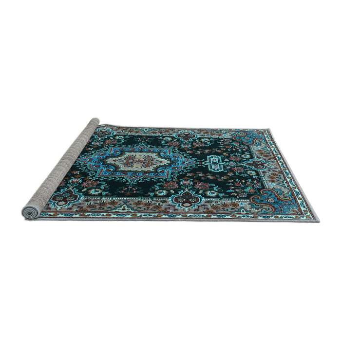 Sideview of Machine Washable Medallion Light Blue Traditional Rug, wshtr4745lblu