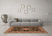 Machine Washable Medallion Brown Traditional Rug in a Living Room,, wshtr4745brn