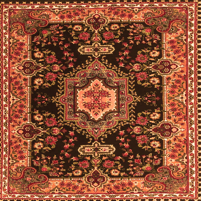 Round Machine Washable Medallion Orange Traditional Area Rugs, wshtr4745org