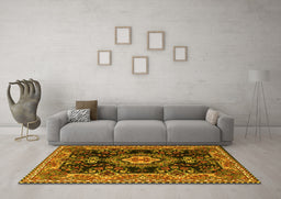 Machine Washable Medallion Yellow Traditional Rug in a Living Room, wshtr4745yw