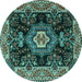 Round Medallion Turquoise Traditional Rug, tr4745turq