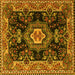 Square Machine Washable Medallion Yellow Traditional Rug, wshtr4745yw