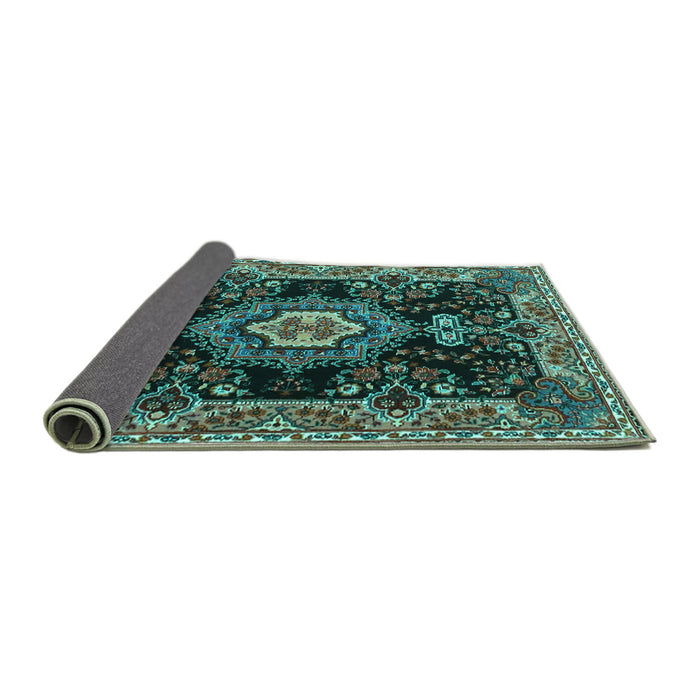 Sideview of Medallion Turquoise Traditional Rug, tr4745turq