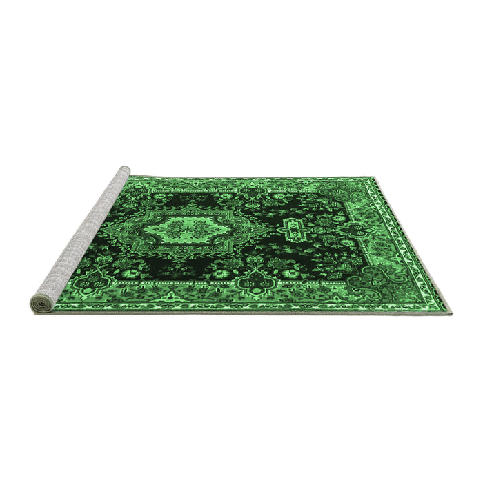 Sideview of Machine Washable Medallion Emerald Green Traditional Area Rugs, wshtr4745emgrn