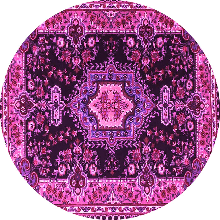 Round Machine Washable Medallion Pink Traditional Rug, wshtr4745pnk
