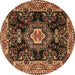 Round Machine Washable Medallion Brown Traditional Rug, wshtr4745brn