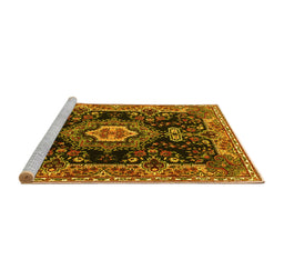 Sideview of Machine Washable Medallion Yellow Traditional Rug, wshtr4745yw