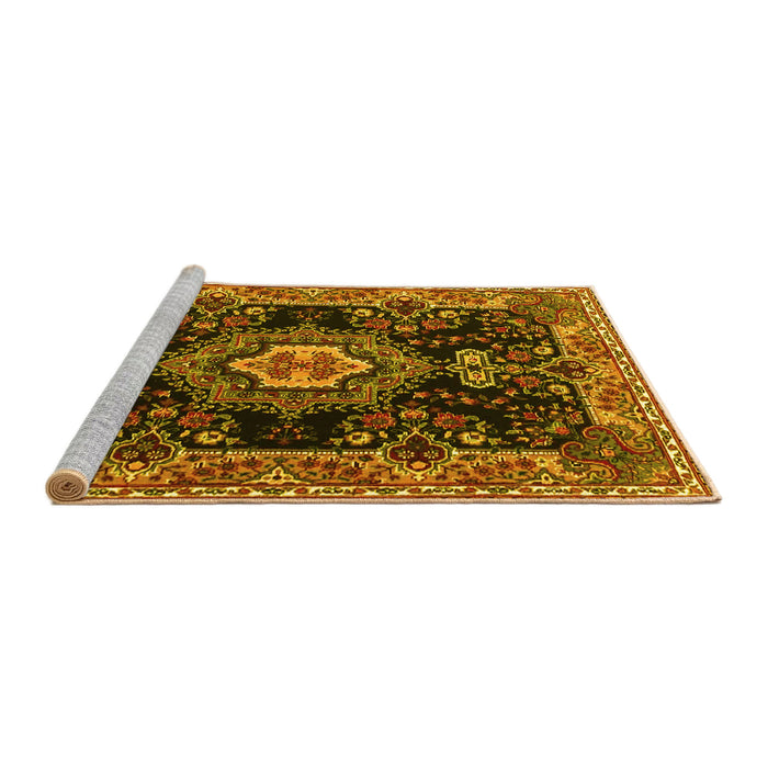 Sideview of Machine Washable Medallion Yellow Traditional Rug, wshtr4745yw