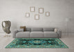 Machine Washable Medallion Turquoise Traditional Area Rugs in a Living Room,, wshtr4745turq