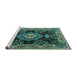 Sideview of Machine Washable Medallion Turquoise Traditional Area Rugs, wshtr4745turq