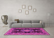 Machine Washable Medallion Pink Traditional Rug in a Living Room, wshtr4745pnk
