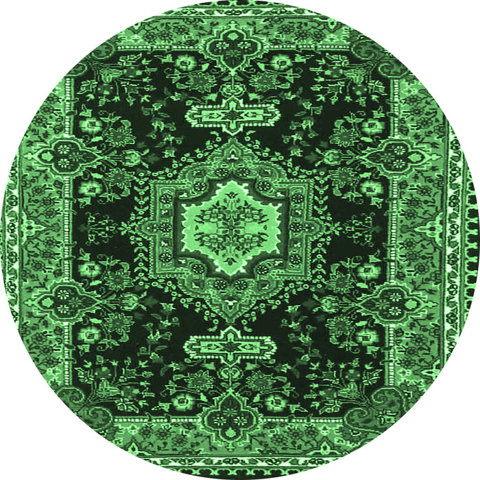 Round Machine Washable Medallion Emerald Green Traditional Area Rugs, wshtr4746emgrn