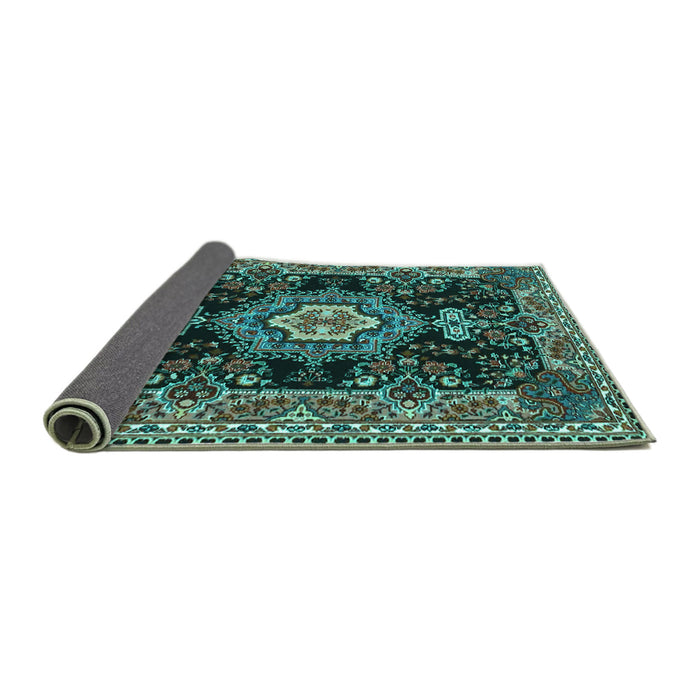 Sideview of Medallion Turquoise Traditional Rug, tr4746turq