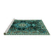 Sideview of Machine Washable Medallion Turquoise Traditional Area Rugs, wshtr4746turq