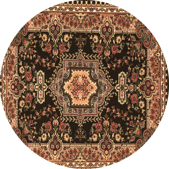 Round Machine Washable Medallion Brown Traditional Rug, wshtr4746brn