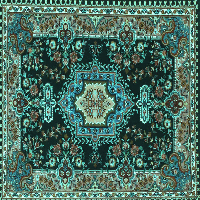 Square Machine Washable Medallion Turquoise Traditional Area Rugs, wshtr4746turq