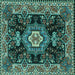 Square Machine Washable Medallion Turquoise Traditional Area Rugs, wshtr4746turq