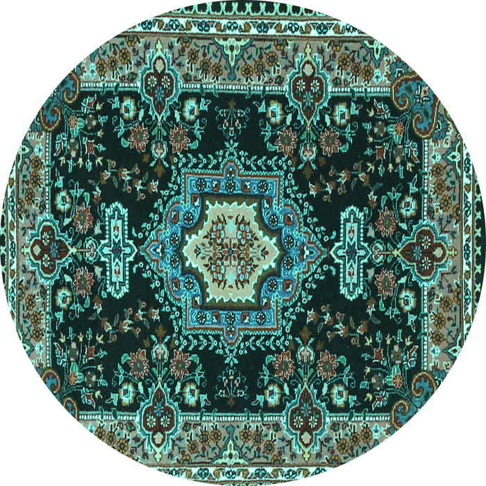 Round Machine Washable Medallion Turquoise Traditional Area Rugs, wshtr4746turq