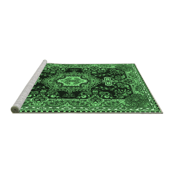 Sideview of Machine Washable Medallion Emerald Green Traditional Area Rugs, wshtr4746emgrn