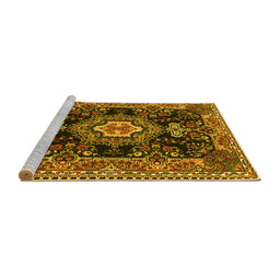 Sideview of Machine Washable Medallion Yellow Traditional Rug, wshtr4746yw
