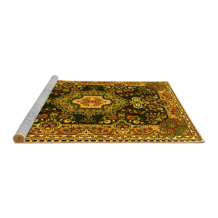 Sideview of Machine Washable Medallion Yellow Traditional Rug, wshtr4746yw