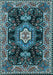 Machine Washable Medallion Light Blue Traditional Rug, wshtr4746lblu