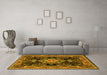 Machine Washable Medallion Yellow Traditional Rug in a Living Room, wshtr4746yw