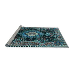 Sideview of Machine Washable Medallion Light Blue Traditional Rug, wshtr4746lblu