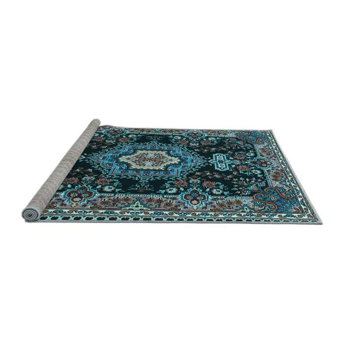Sideview of Machine Washable Medallion Light Blue Traditional Rug, wshtr4746lblu