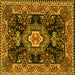 Square Machine Washable Medallion Yellow Traditional Rug, wshtr4746yw