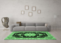 Machine Washable Medallion Emerald Green Traditional Rug, wshtr4747emgrn