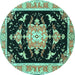 Round Medallion Turquoise Traditional Rug, tr4747turq