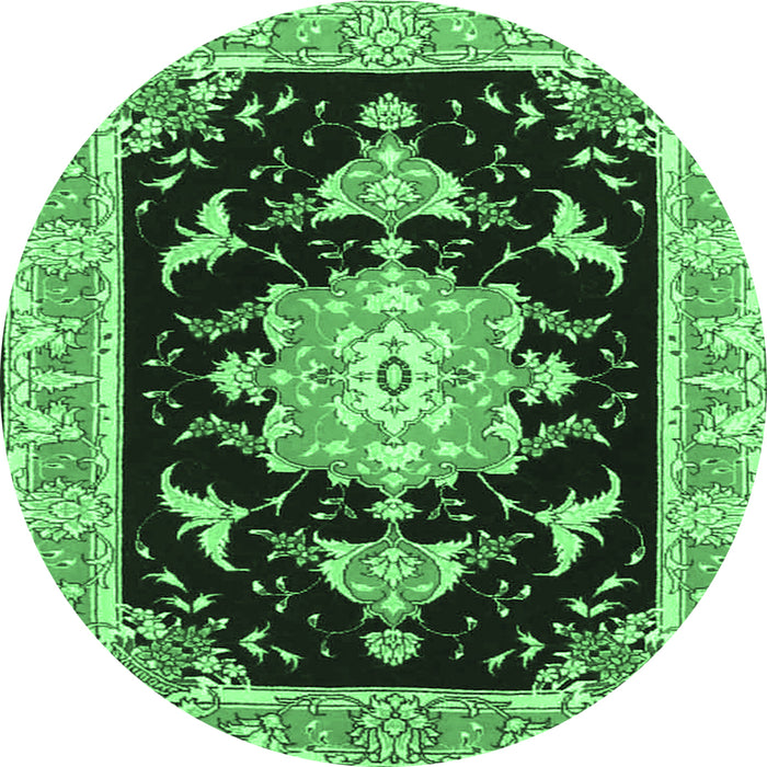 Round Machine Washable Medallion Emerald Green Traditional Area Rugs, wshtr4747emgrn