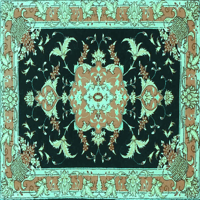 Square Machine Washable Medallion Turquoise Traditional Area Rugs, wshtr4747turq