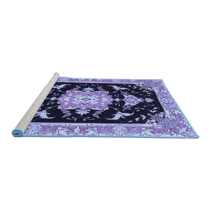 Sideview of Machine Washable Medallion Blue Traditional Rug, wshtr4747blu