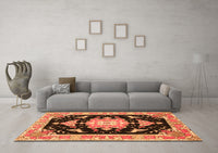 Machine Washable Medallion Orange Traditional Rug, wshtr4747org