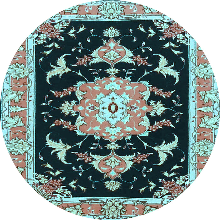 Round Medallion Light Blue Traditional Rug, tr4747lblu