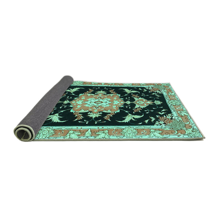 Sideview of Medallion Turquoise Traditional Rug, tr4747turq