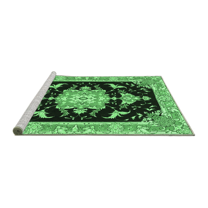 Sideview of Machine Washable Medallion Emerald Green Traditional Area Rugs, wshtr4747emgrn