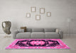 Machine Washable Medallion Pink Traditional Rug in a Living Room, wshtr4747pnk