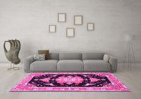 Machine Washable Medallion Pink Traditional Rug, wshtr4747pnk