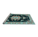 Sideview of Machine Washable Medallion Light Blue Traditional Rug, wshtr4747lblu