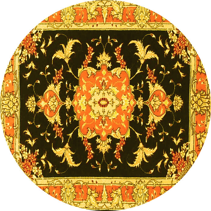 Round Medallion Yellow Traditional Rug, tr4747yw