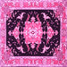 Square Machine Washable Medallion Pink Traditional Rug, wshtr4747pnk