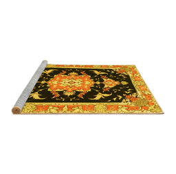 Sideview of Machine Washable Medallion Yellow Traditional Rug, wshtr4747yw